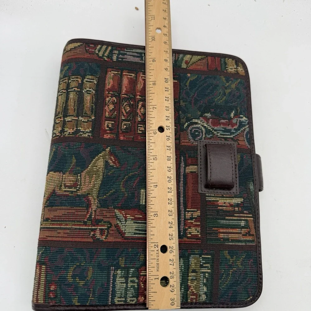 Vtg Daytimer woven jacquard tapestry design Planner 7 Ring Books Equestrian